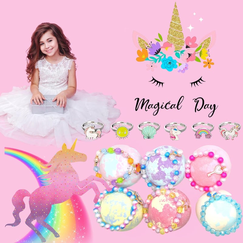 MADO Unicorn Bath Bombs with Surprise Inside for Kids Girls, Bath Bombs Surprise Birthday Gifts Unicorn Gifts for Kids Girls with Jewelry Toys Inside - Image 5